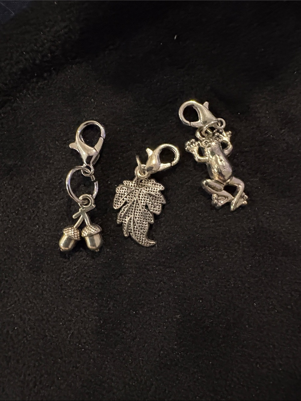 Silver Leaf, Frog, and Acorn Charm Trio Necklace Add-Ons
